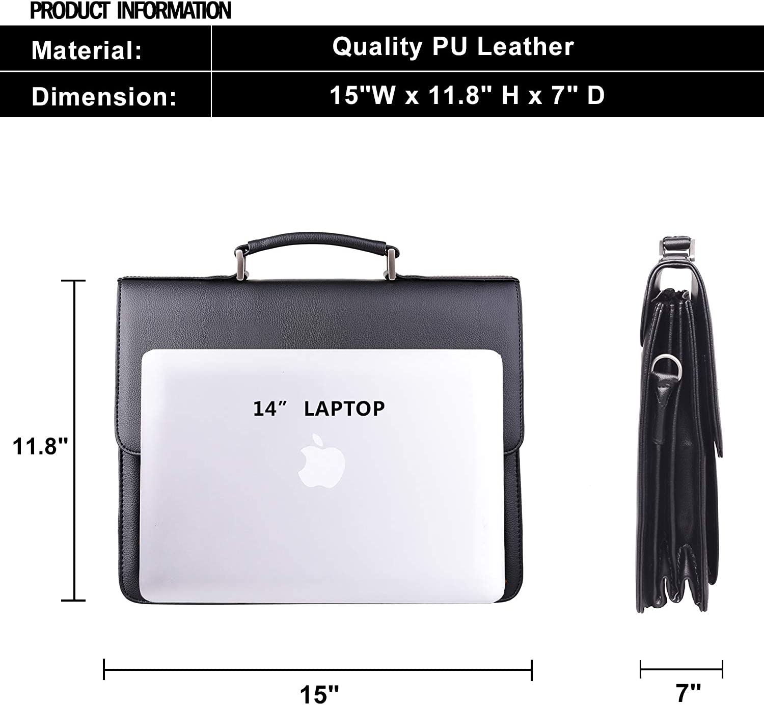 Jack&Chris Mens New PU Leather Attache Briefcase Traditional Messenger Lawyer Bag, MBYX015 - Image 3